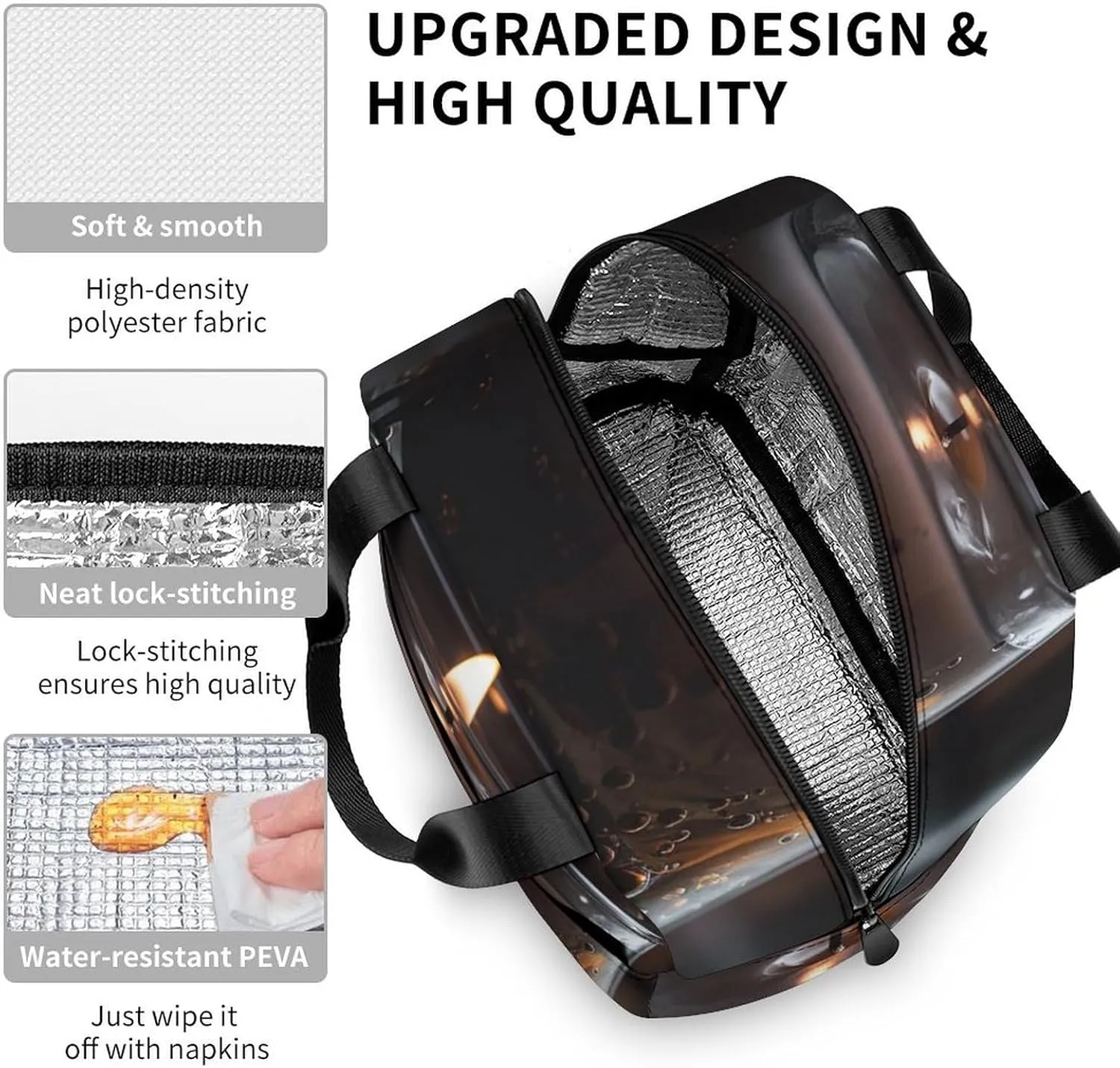 Lunch Bag for Women Men Portable Insulated Lunch Box A Lit Candle LunchBox Reusable Tote Bags for Work Picnic