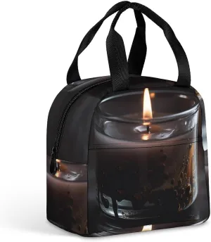 Lunch Bag for Women Men Portable Insulated Lunch Box A Lit Candle LunchBox Reusable Tote Bags for Work Picnic