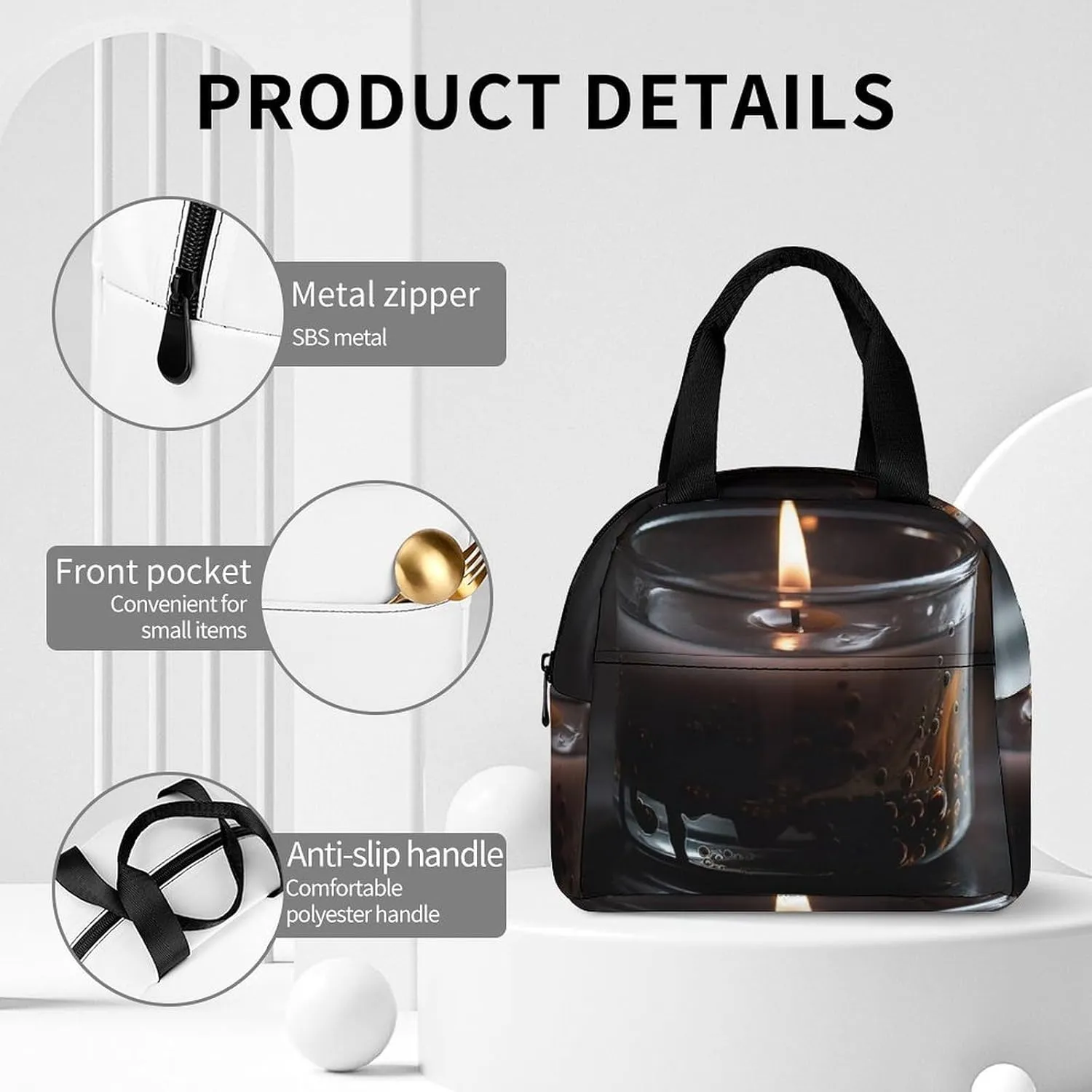 Lunch Bag for Women Men Portable Insulated Lunch Box A Lit Candle LunchBox Reusable Tote Bags for Work Picnic