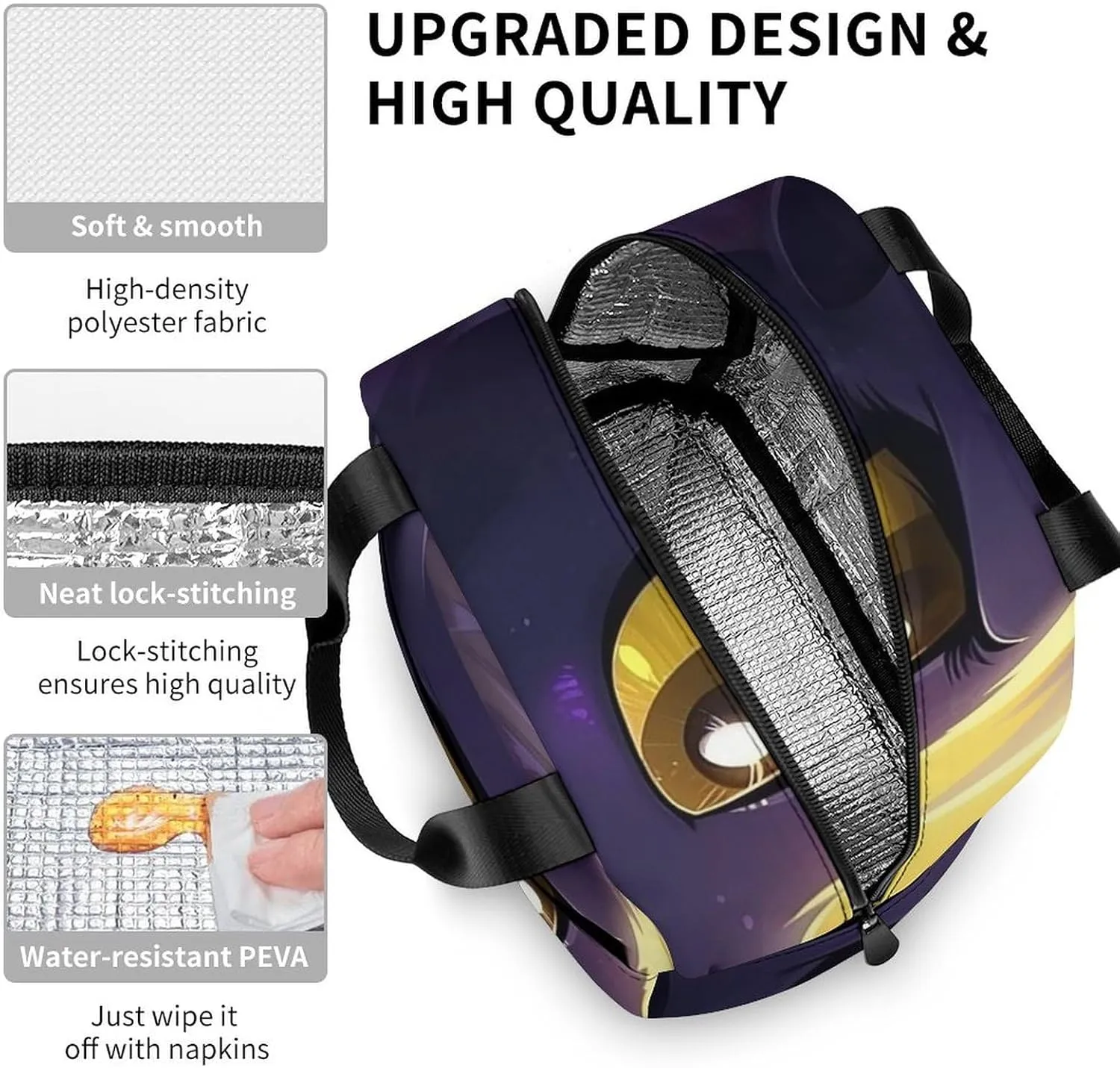 Lunch Bag for Women Men Portable Insulated Lunch Box Cartoon Purple Pony LunchBox Reusable Tote Bags for Work Picnic
