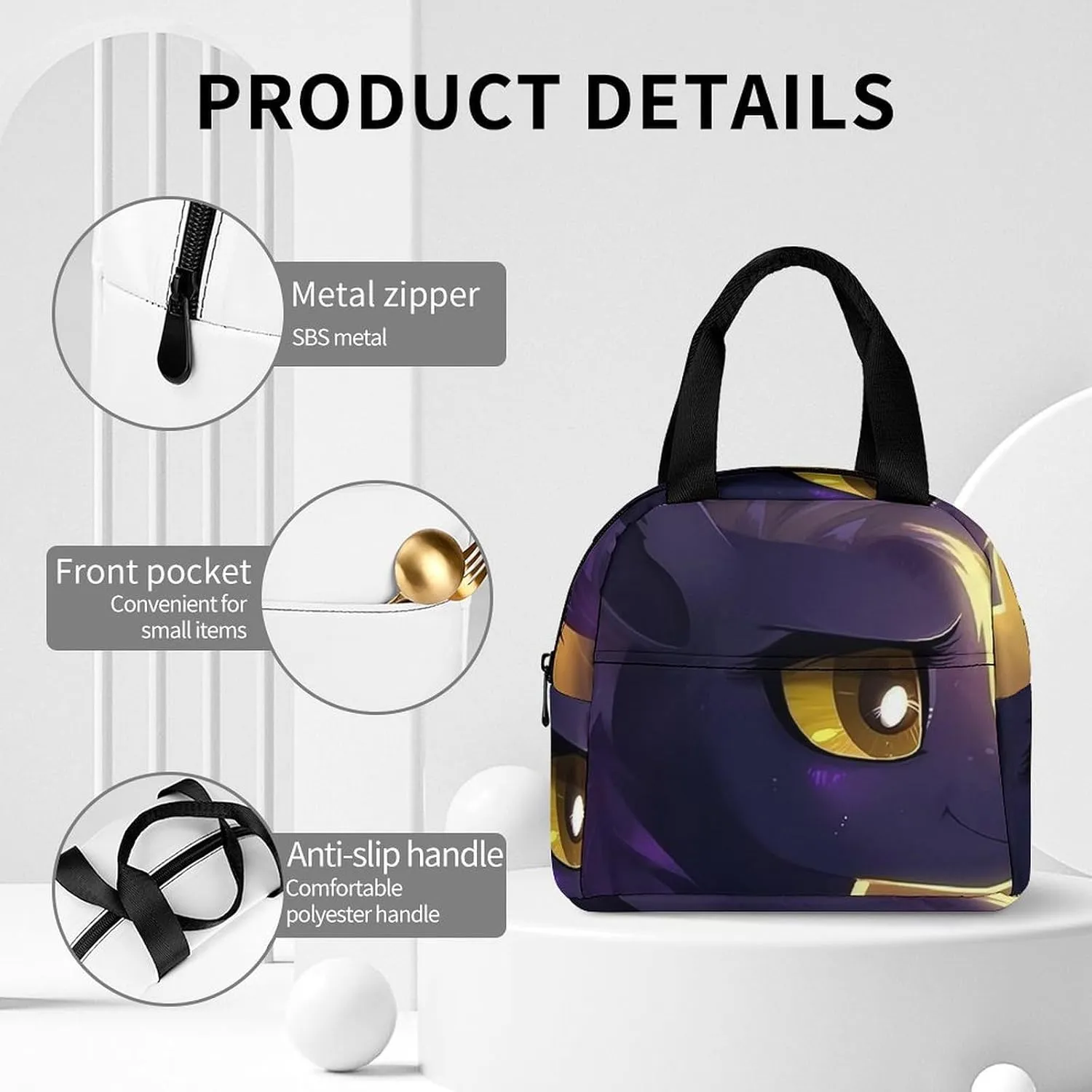 Lunch Bag for Women Men Portable Insulated Lunch Box Cartoon Purple Pony LunchBox Reusable Tote Bags for Work Picnic