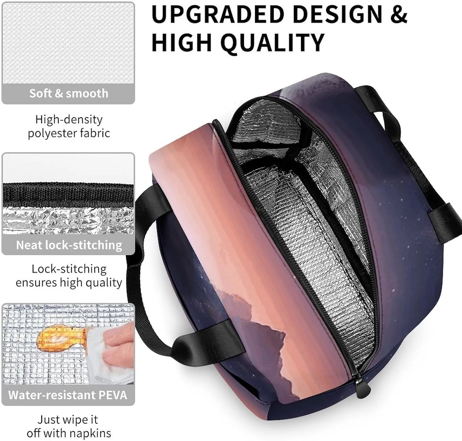 Lunch Bag for Women Men Portable Insulated Lunch Box Galaxy Nature Planet LunchBox Reusable Tote Bags for Work Picnic