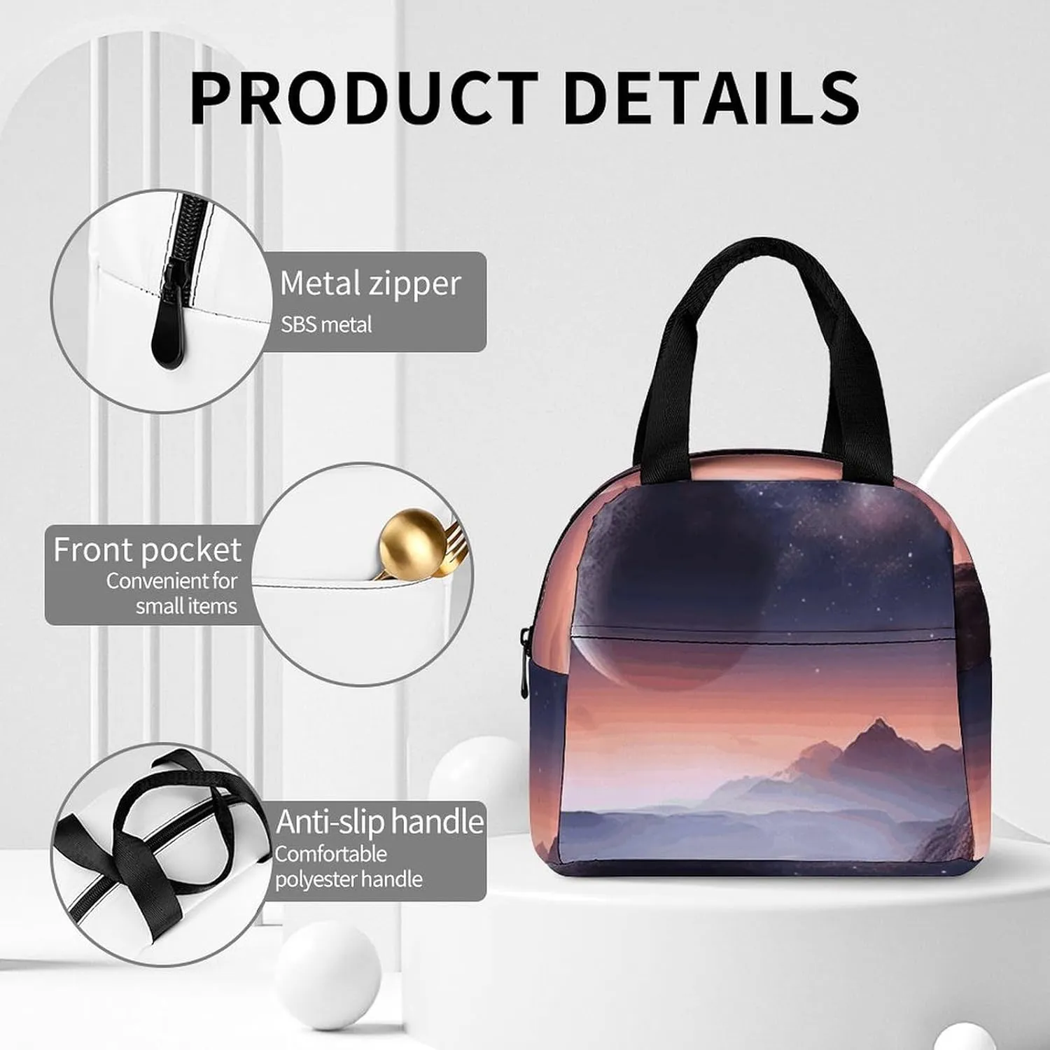 Lunch Bag for Women Men Portable Insulated Lunch Box Galaxy Nature Planet LunchBox Reusable Tote Bags for Work Picnic