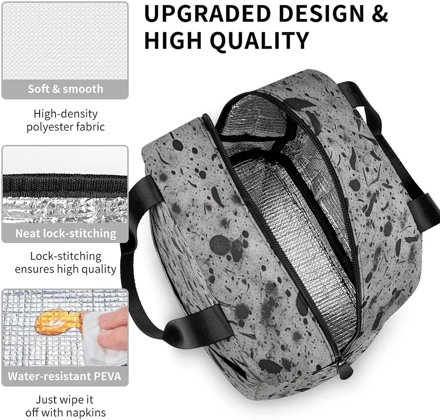 Lunch Bag for Women Men Portable Insulated Lunch Box Gray Concrete LunchBox Reusable Tote Bags for Work Picnic