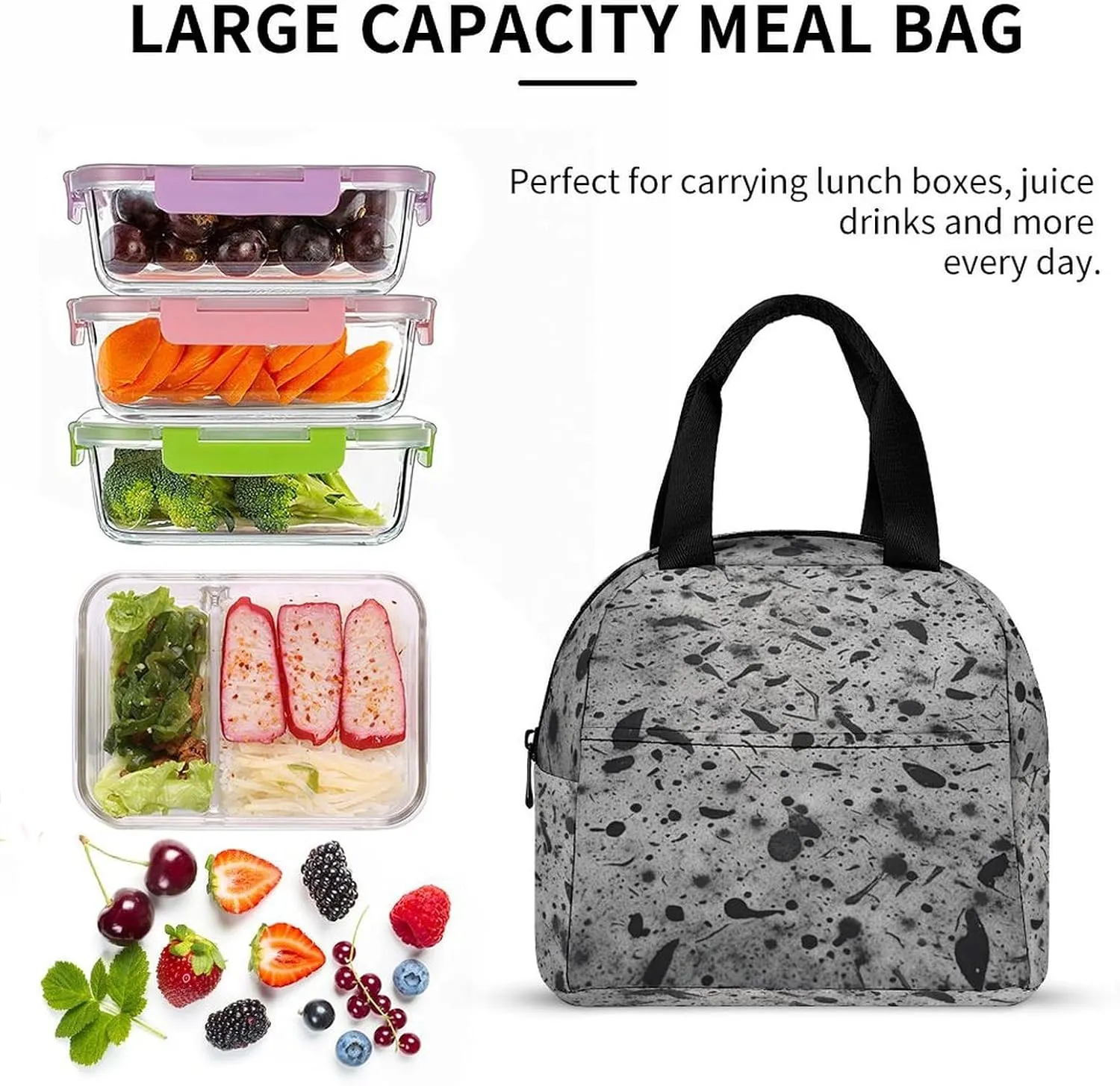 Lunch Bag for Women Men Portable Insulated Lunch Box Gray Concrete LunchBox Reusable Tote Bags for Work Picnic