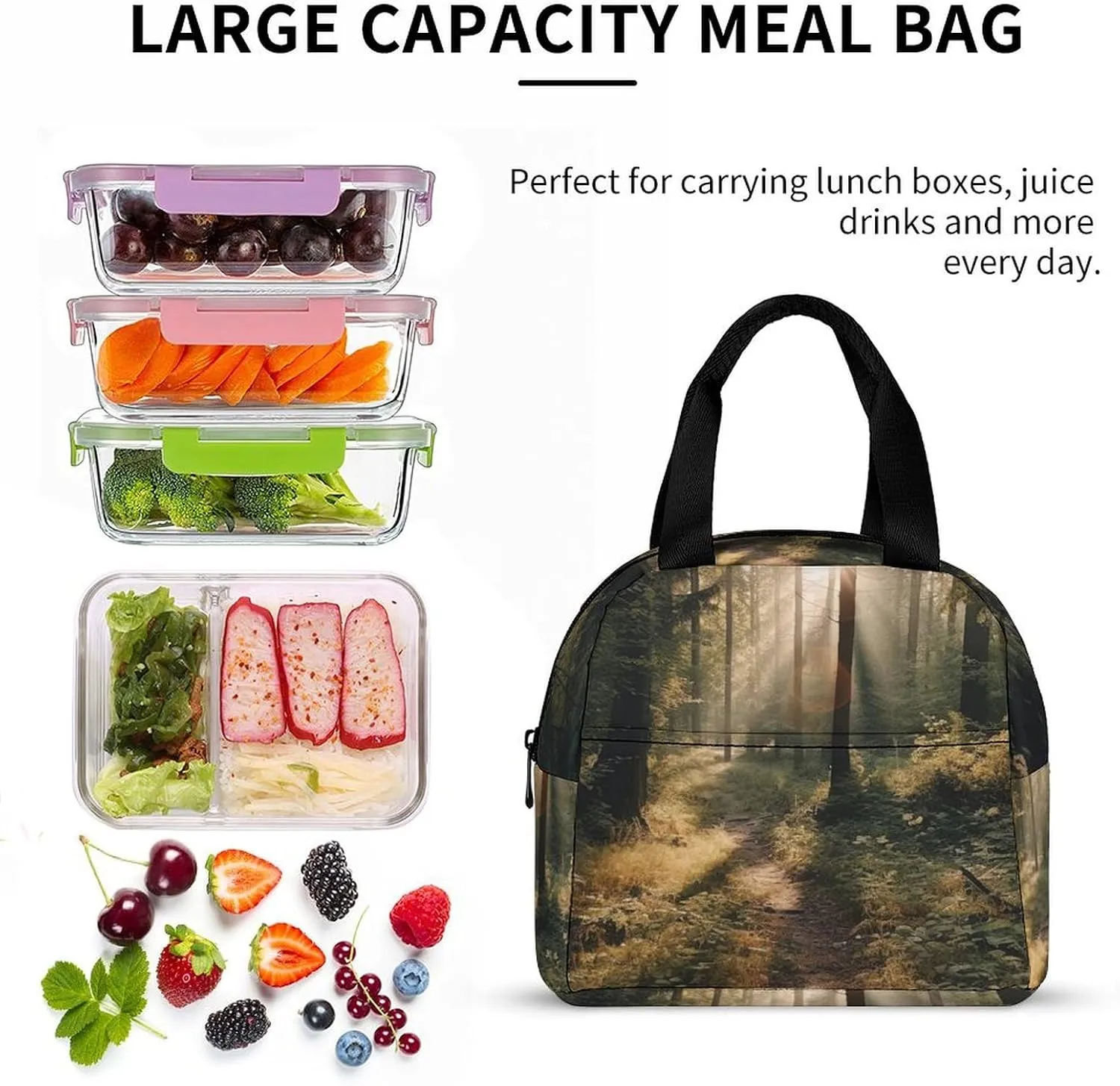 Lunch Bag for Women Men Portable Insulated Lunch Box The Sun Shines on The Forest LunchBox Reusable Tote Bags for Work Picnic