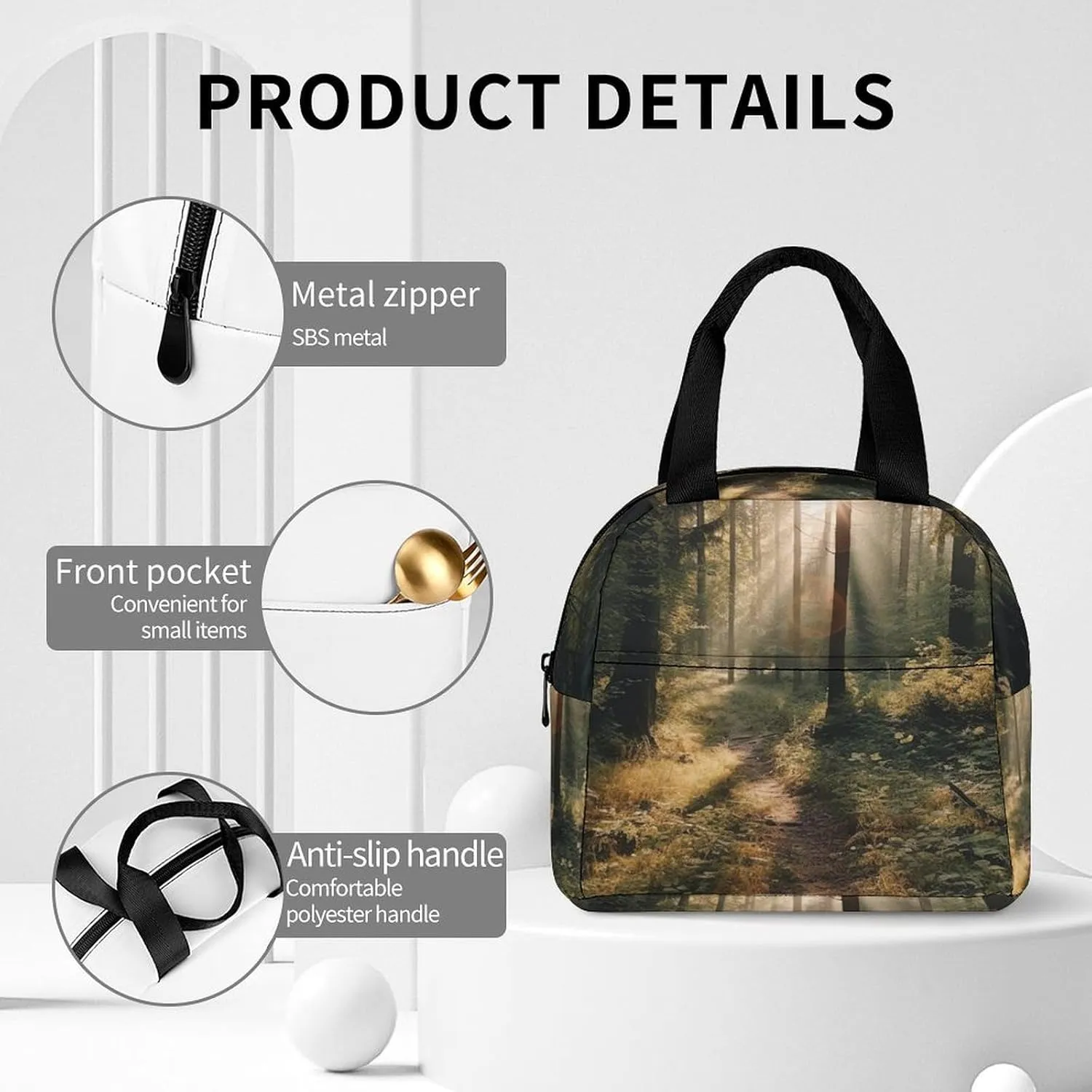 Lunch Bag for Women Men Portable Insulated Lunch Box The Sun Shines on The Forest LunchBox Reusable Tote Bags for Work Picnic