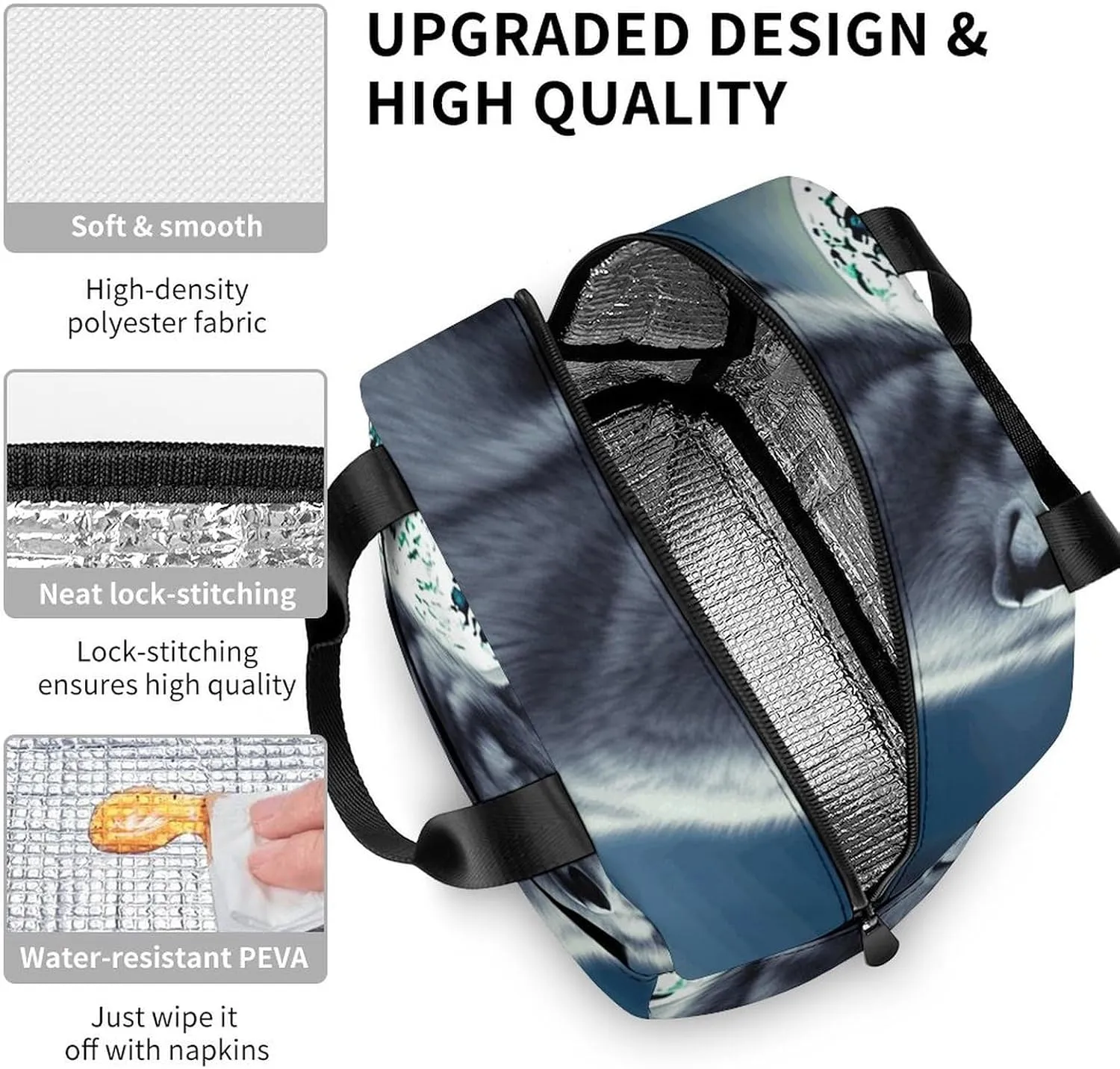 Lunch Bag for Women Men Portable Insulated Lunch Box Wolf Under Moon LunchBox Reusable Tote Bags for Work Picnic