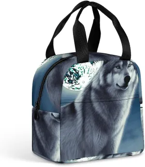 Lunch Bag for Women Men Portable Insulated Lunch Box Wolf Under Moon LunchBox Reusable Tote Bags for Work Picnic