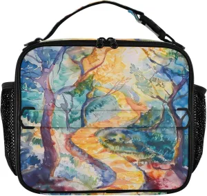 Lunch Bag for Women Men Reusable Insulated Lunch Box Forest Path Large Capacity Cooler Tote Bag for Travel Work Picnic