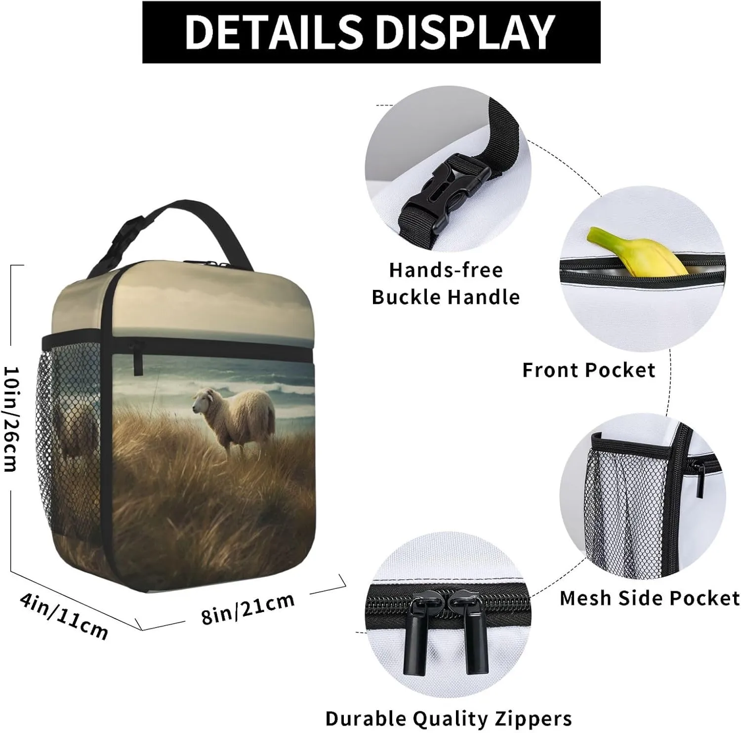 Lunch Bag for Women Men Reusable Insulated Lunch box Sheep Eating Grass Cooler Bag Waterproof Lunch Tote Bags