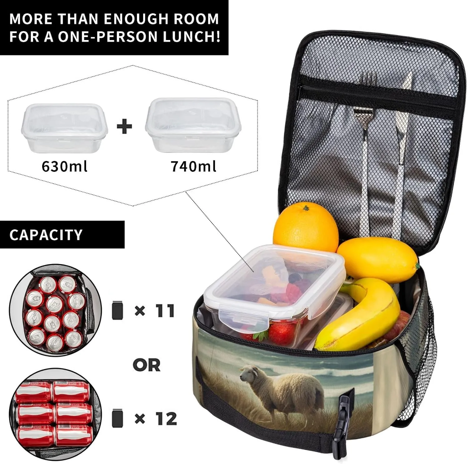 Lunch Bag for Women Men Reusable Insulated Lunch box Sheep Eating Grass Cooler Bag Waterproof Lunch Tote Bags