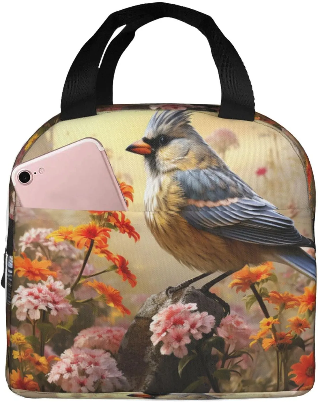 Lunch Bag for Women Men Sparrow Birds Sing LunchBox Portable Insulated Lunch Box Reusable Tote Bags for Work