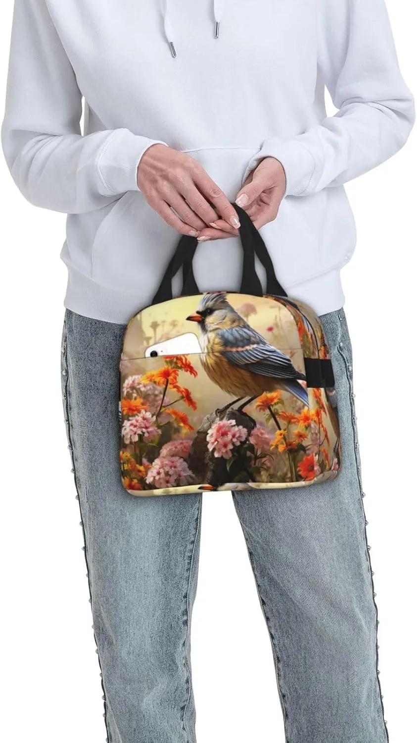 Lunch Bag for Women Men Sparrow Birds Sing LunchBox Portable Insulated Lunch Box Reusable Tote Bags for Work