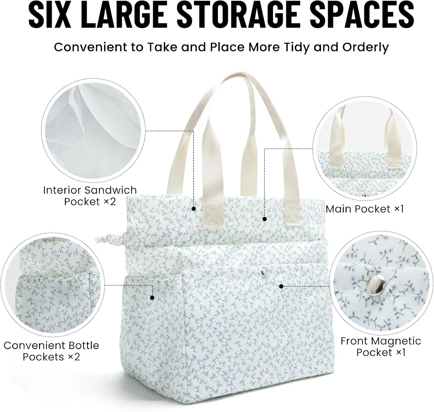 Lunch Bag for Women Reusable Drawstring Insulated Lunch Box Stain-Resistant Large Cinch Closure Lunch Bags for Work Office (lavender)