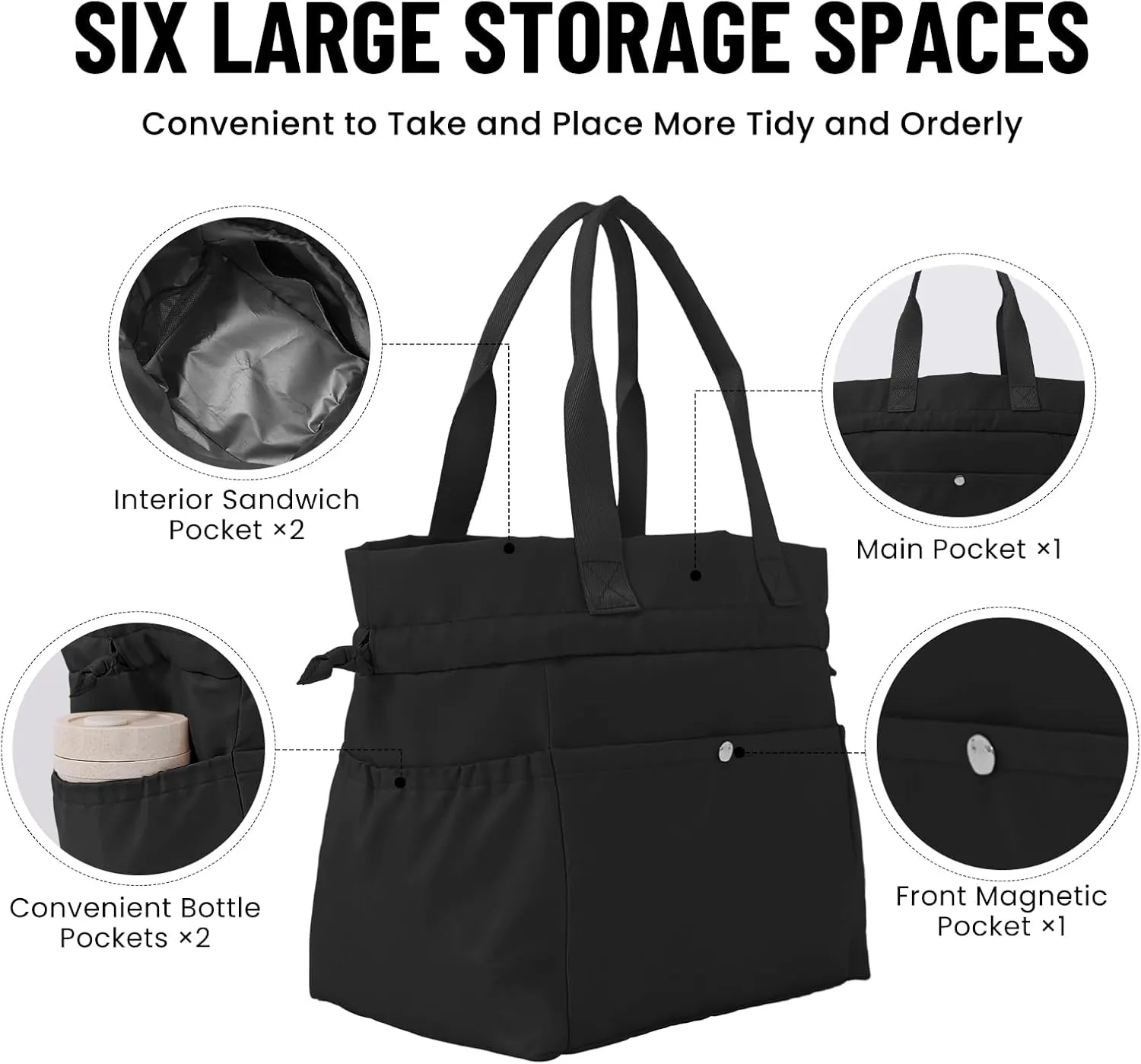 Lunch Bag for Women Reusable Drawstring Insulated Lunch Box Stain-Resistant Large Cinch Closure Lunch Bags for Work Office