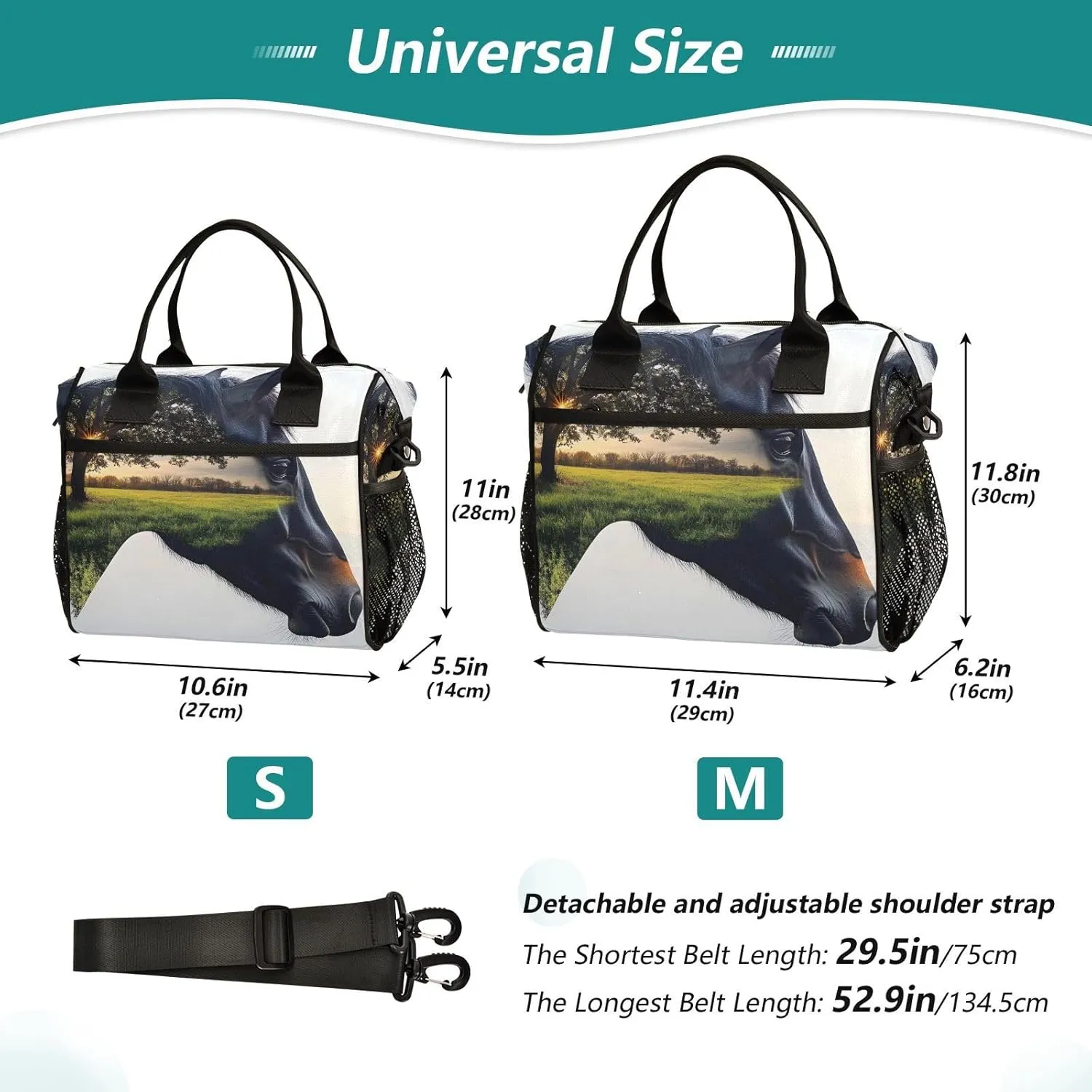 Lunch Bag Horse Grassland Head Lunch Box for Women Men Reusable Lunch Tote Shoulder Bag Leakproof Thermal Insulated Lunch Containers for Work Picnic Travel