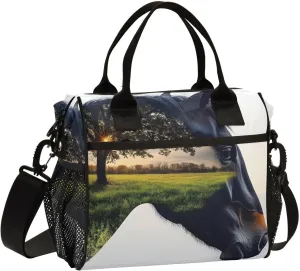 Lunch Bag Horse Grassland Head Lunch Box for Women Men Reusable Lunch Tote Shoulder Bag Leakproof Thermal Insulated Lunch Containers for Work Picnic Travel