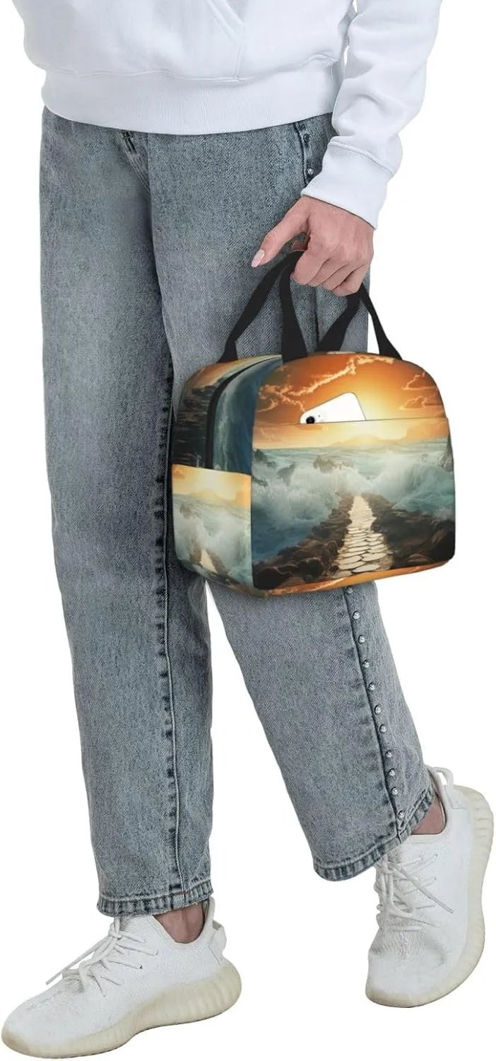 Lunch Bag Insulated Divided Sea Pathway Lunch Box for Women Men Reusable Lunch Tote Cooler Bag for Office Picnic