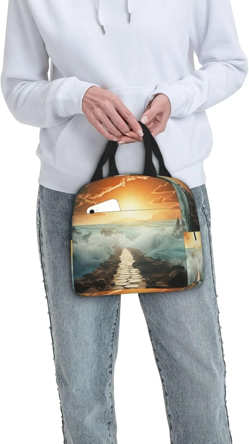 Lunch Bag Insulated Divided Sea Pathway Lunch Box for Women Men Reusable Lunch Tote Cooler Bag for Office Picnic