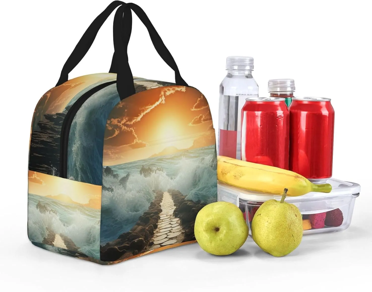 Lunch Bag Insulated Divided Sea Pathway Lunch Box for Women Men Reusable Lunch Tote Cooler Bag for Office Picnic