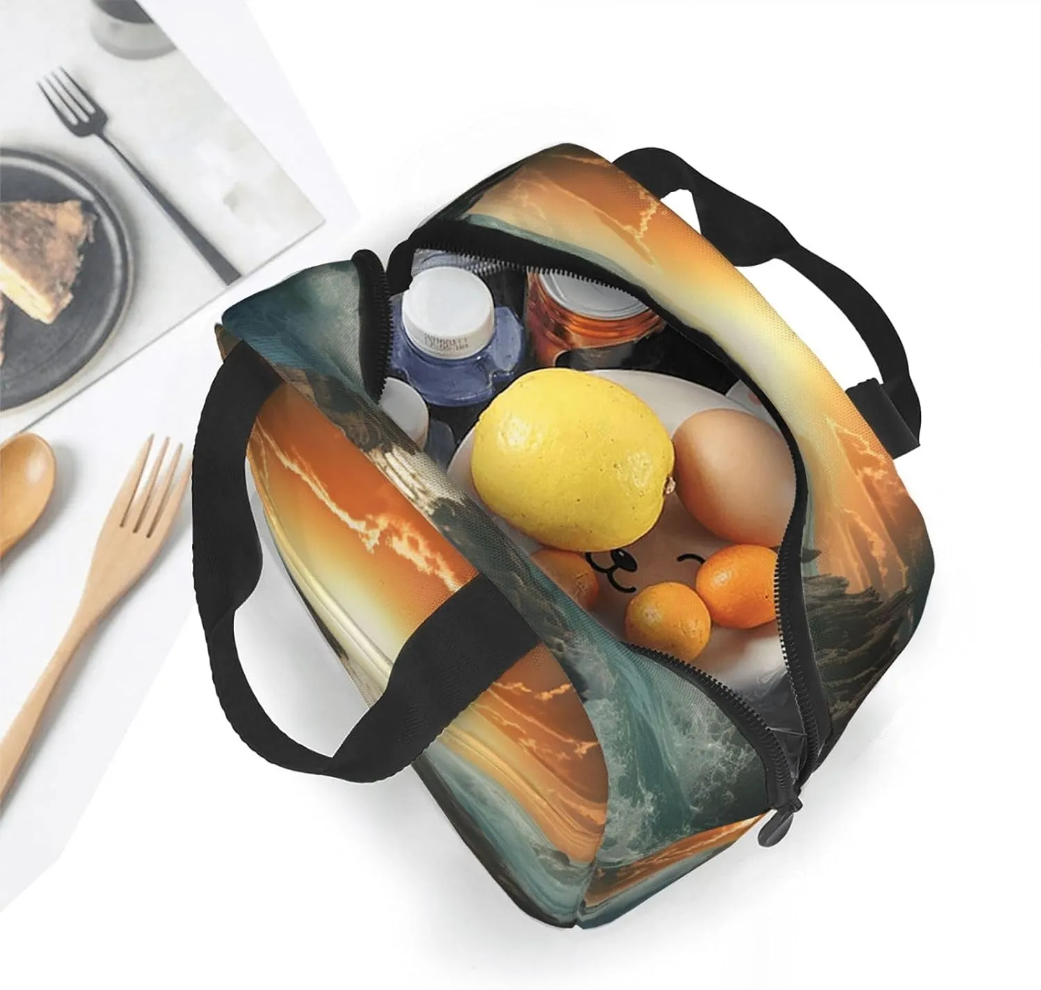 Lunch Bag Insulated Divided Sea Pathway Lunch Box for Women Men Reusable Lunch Tote Cooler Bag for Office Picnic