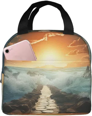 Lunch Bag Insulated Divided Sea Pathway Lunch Box for Women Men Reusable Lunch Tote Cooler Bag for Office Picnic