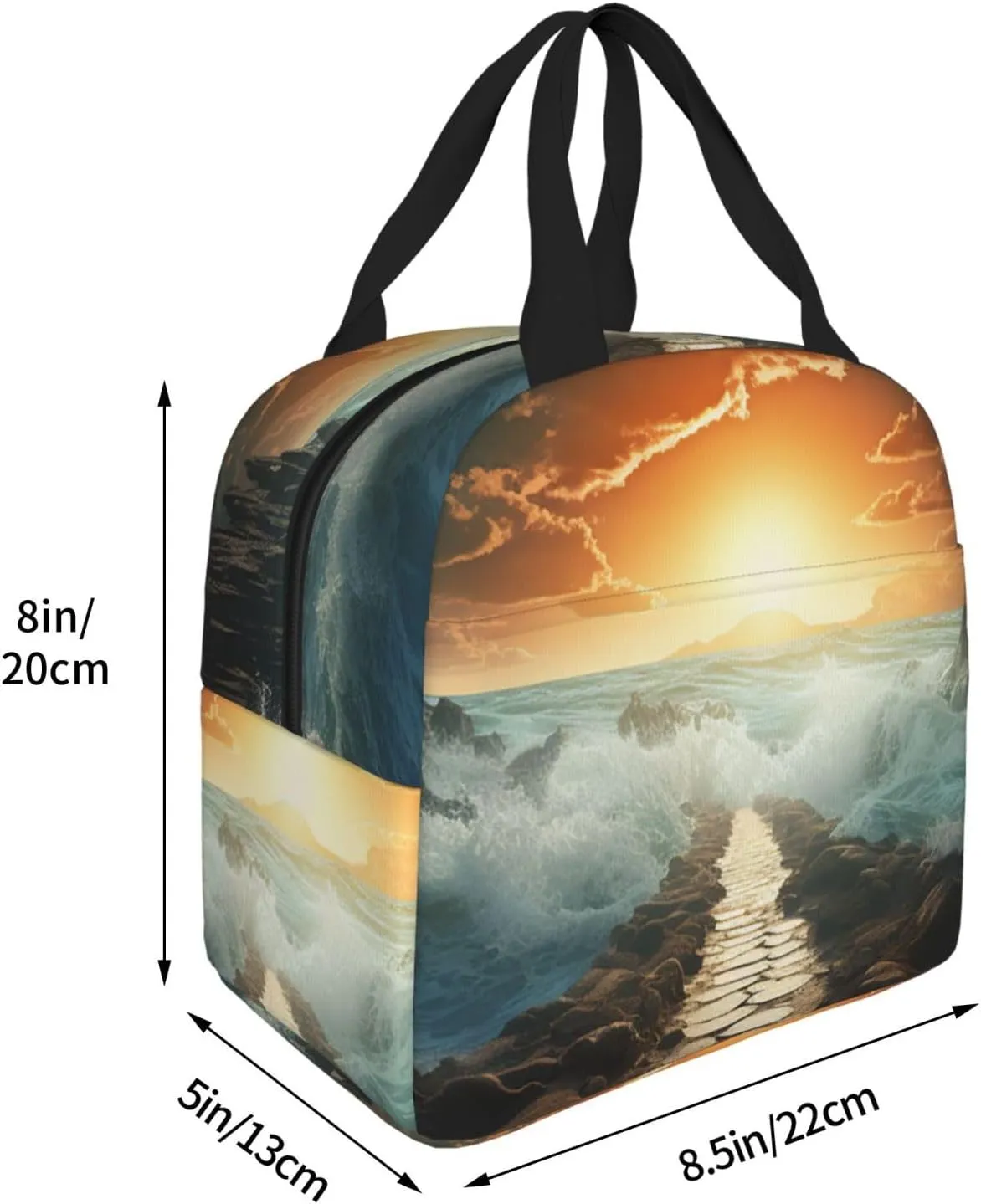 Lunch Bag Insulated Divided Sea Pathway Lunch Box for Women Men Reusable Lunch Tote Cooler Bag for Office Picnic