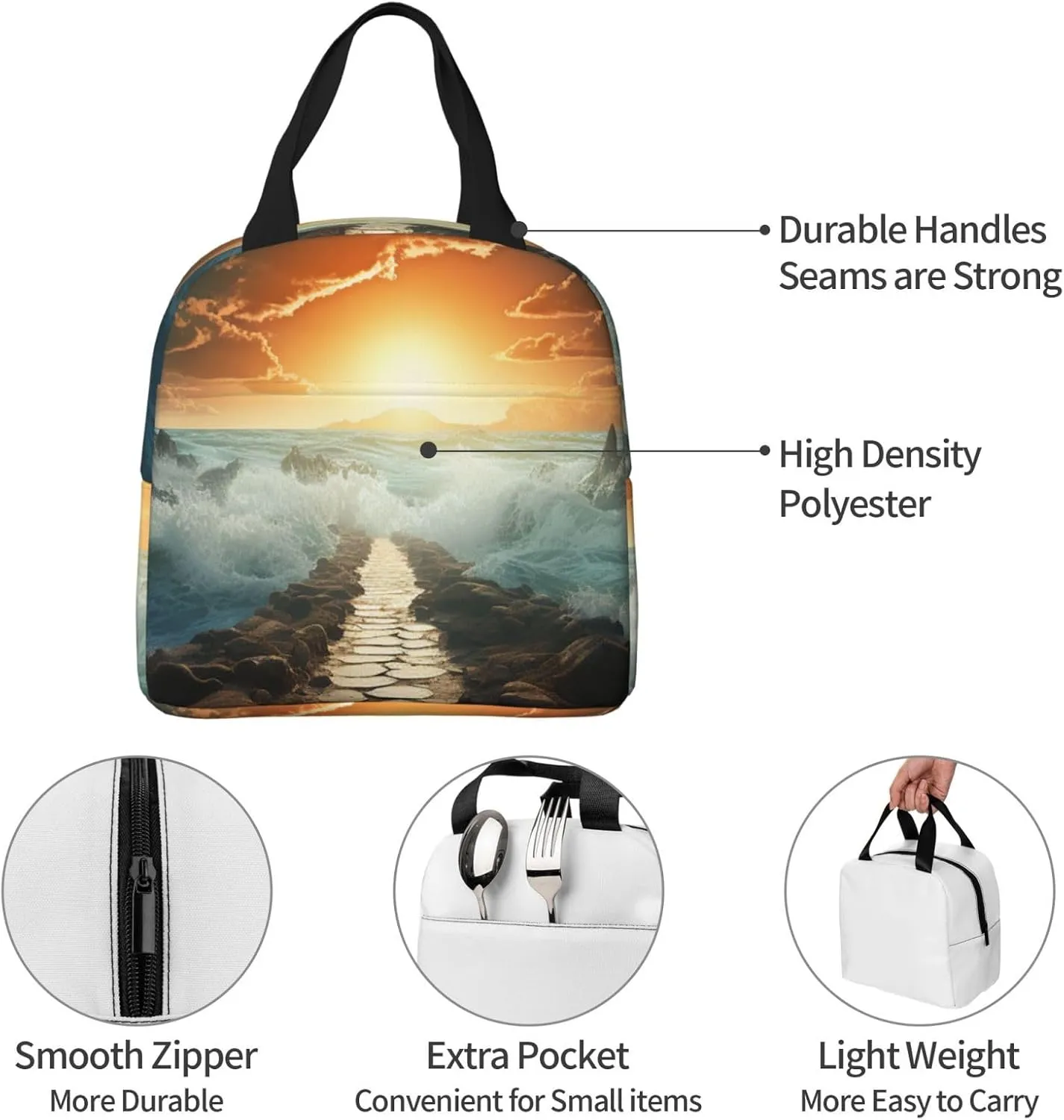 Lunch Bag Insulated Divided Sea Pathway Lunch Box for Women Men Reusable Lunch Tote Cooler Bag for Office Picnic