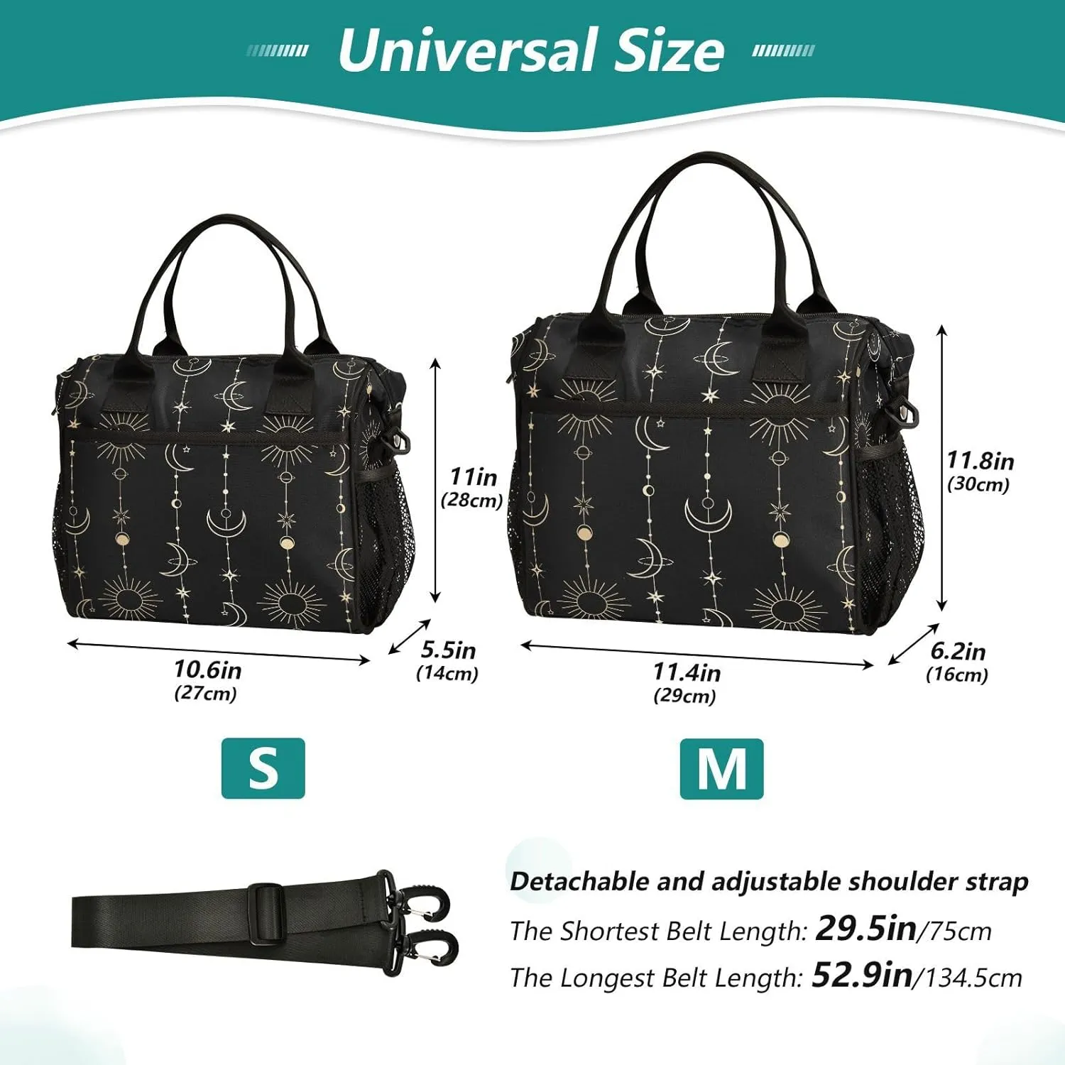 Lunch Bag Insulated Lunch Box Large Lunch Tote Bag Leakproof Lunch Cooler Bag Sun Moon Stars Witch for Men Women