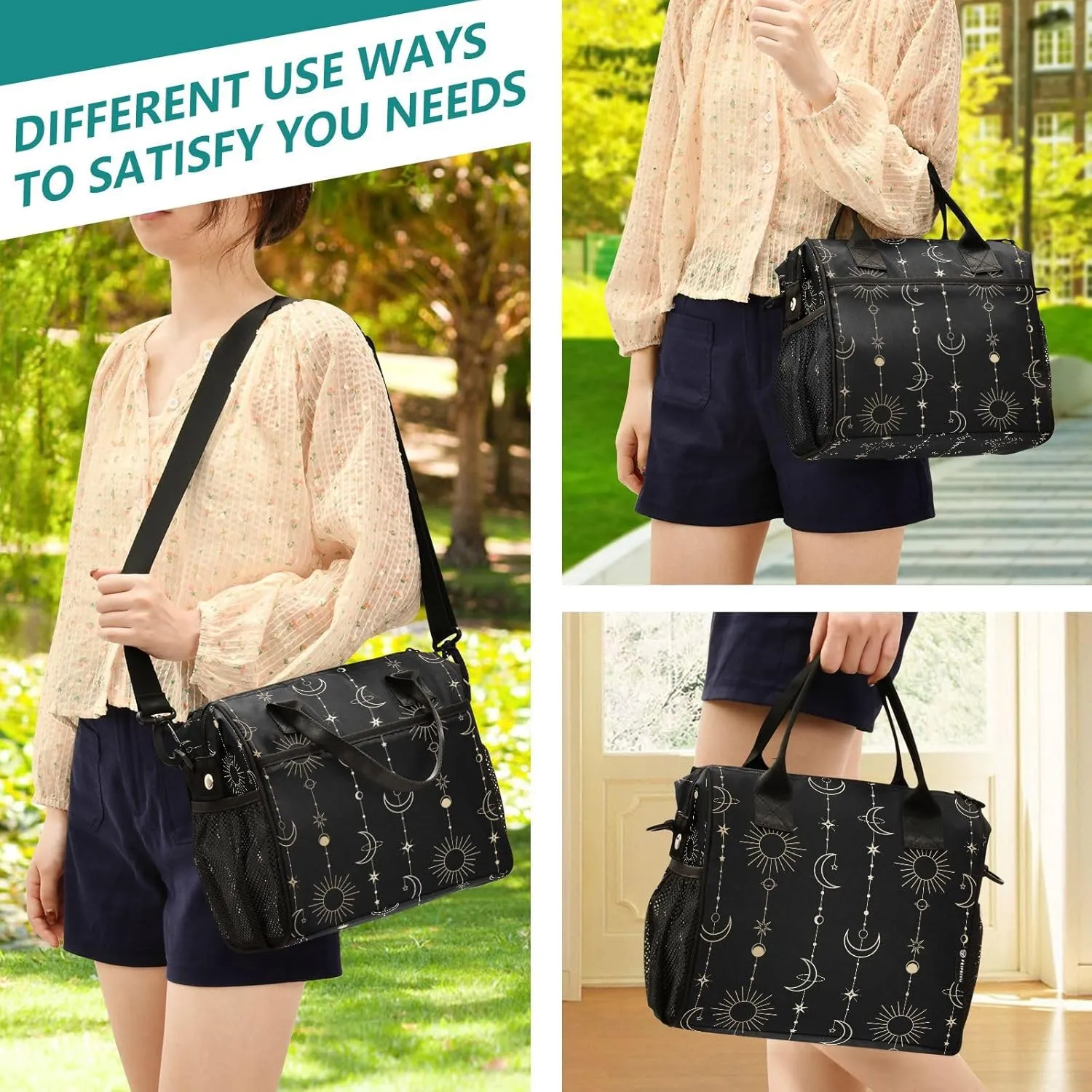 Lunch Bag Insulated Lunch Box Large Lunch Tote Bag Leakproof Lunch Cooler Bag Sun Moon Stars Witch for Men Women
