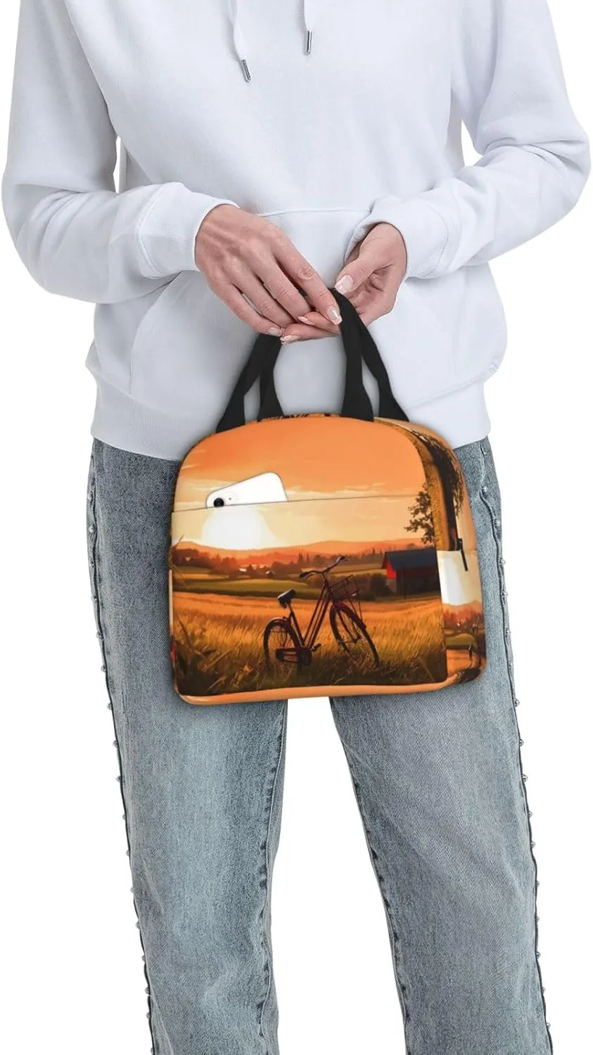 Lunch Bag Insulated Sunset Rural View Lunch Box for Women Men Reusable Lunch Tote Cooler Bag for Office Picnic