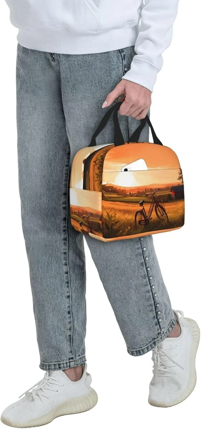 Lunch Bag Insulated Sunset Rural View Lunch Box for Women Men Reusable Lunch Tote Cooler Bag for Office Picnic