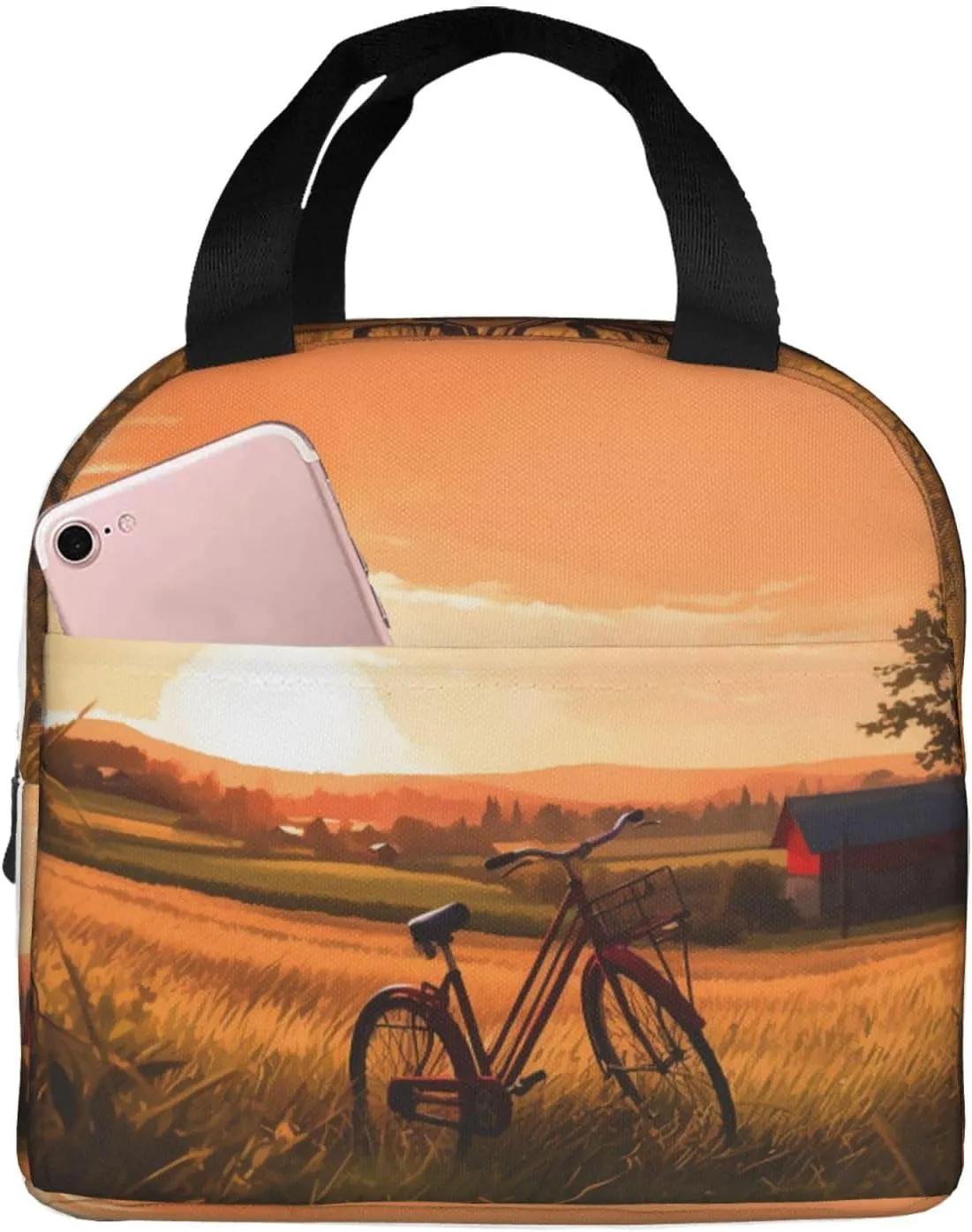 Lunch Bag Insulated Sunset Rural View Lunch Box for Women Men Reusable Lunch Tote Cooler Bag for Office Picnic