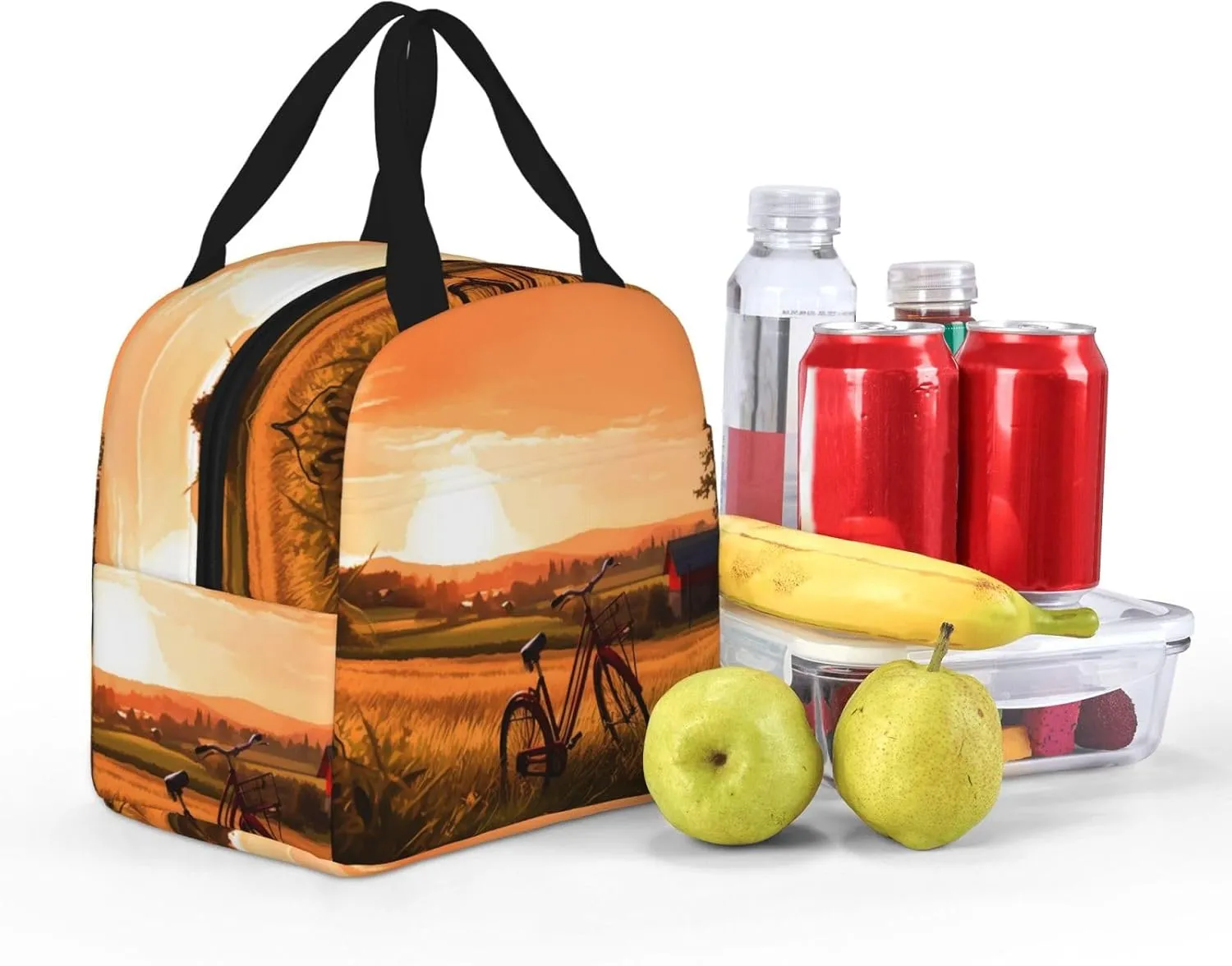 Lunch Bag Insulated Sunset Rural View Lunch Box for Women Men Reusable Lunch Tote Cooler Bag for Office Picnic