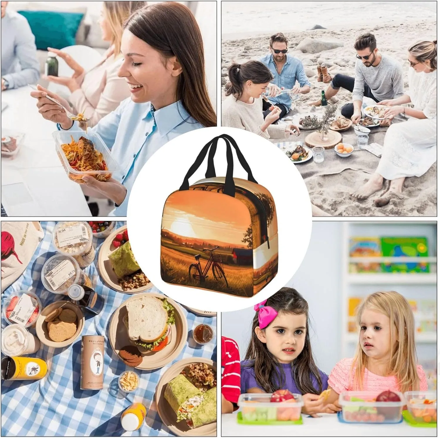 Lunch Bag Insulated Sunset Rural View Lunch Box for Women Men Reusable Lunch Tote Cooler Bag for Office Picnic