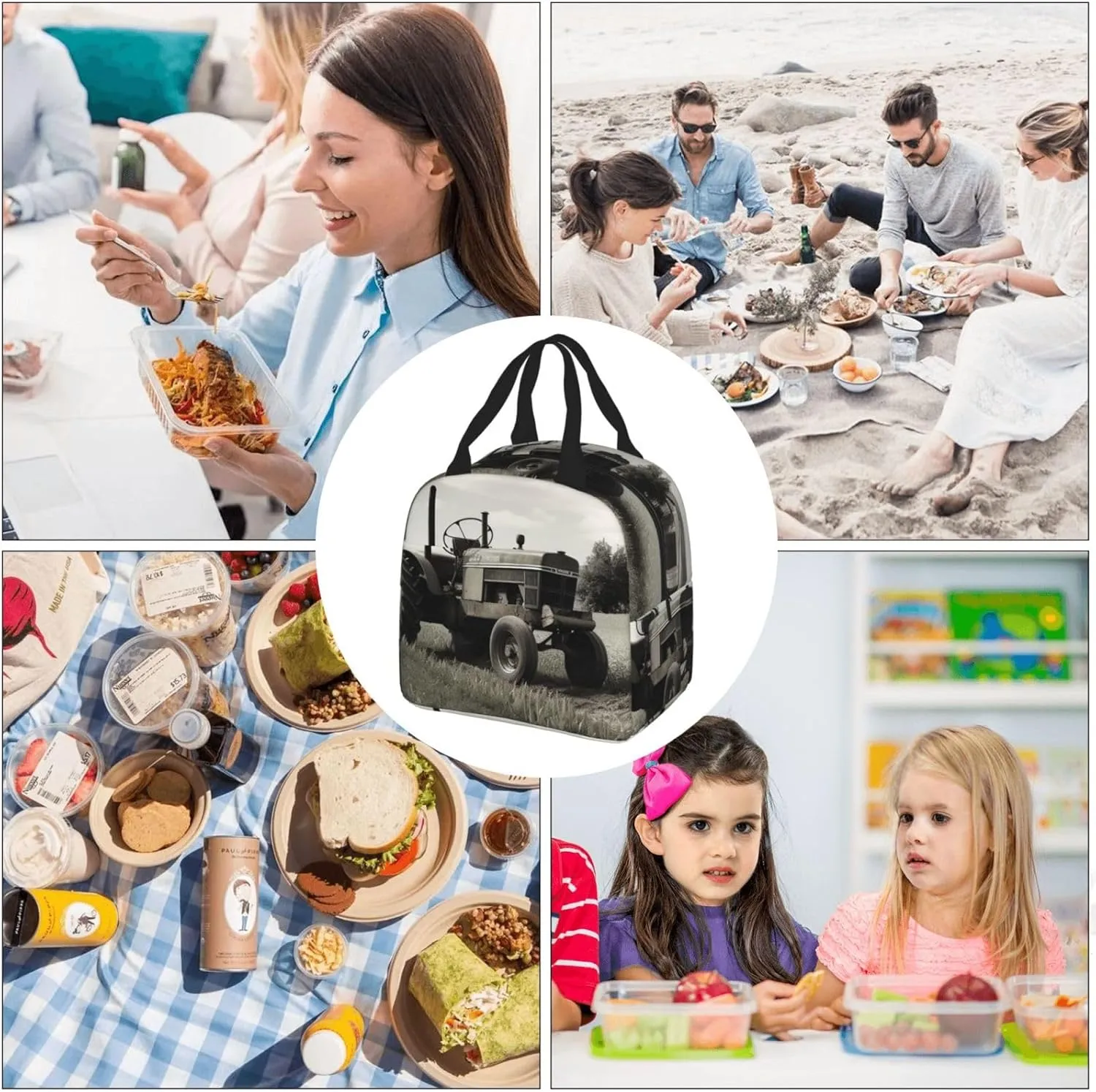 Lunch Bag Insulated Tractor Agriculture Tranquil Lunch Box for Women Men Reusable Lunch Tote Cooler Bag for Office Picnic