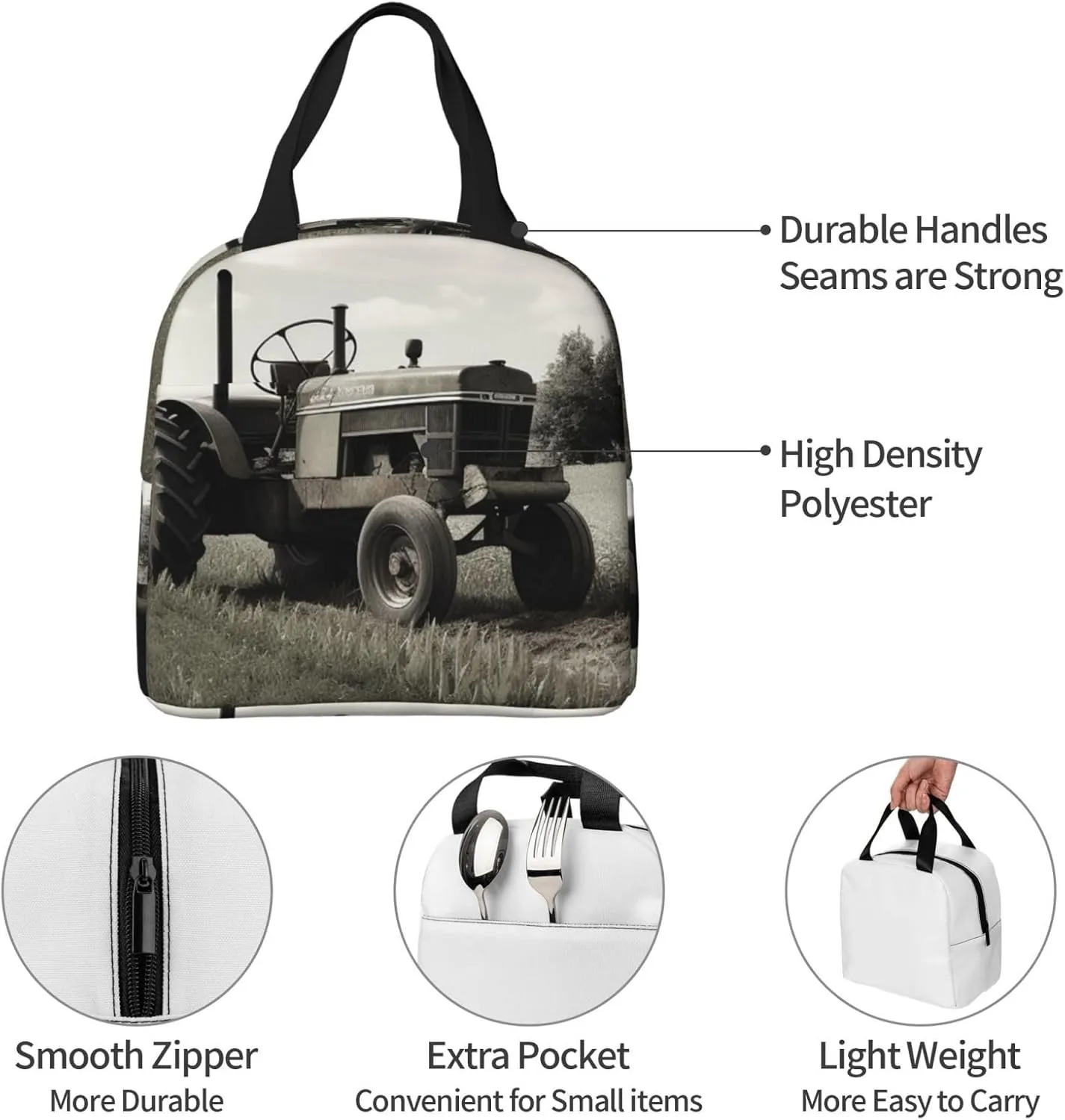 Lunch Bag Insulated Tractor Agriculture Tranquil Lunch Box for Women Men Reusable Lunch Tote Cooler Bag for Office Picnic