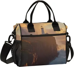 Lunch Bag Landscape Cliff Ocean Sunrise Lunch Box Cooler Bag Reusable Tote Shoulder Bag Insulated Lunch Bag for Outdoor Picnic Camping