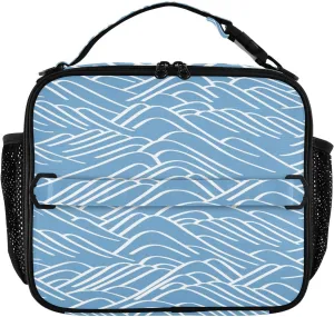 Lunch Bag Lunch Box for Women Men Insulated Cooler Bag Reusable Lunch Box Tote Bag with Strap for Work Picnic Blue Mountain