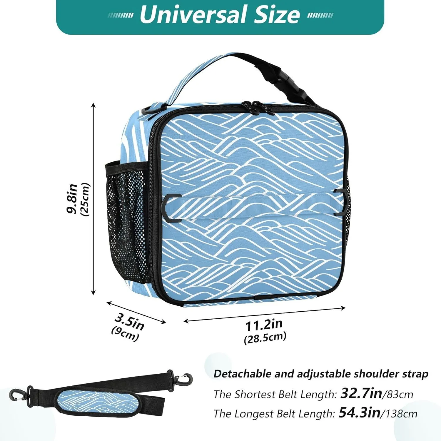 Lunch Bag Lunch Box for Women Men Insulated Cooler Bag Reusable Lunch Box Tote Bag with Strap for Work Picnic Blue Mountain