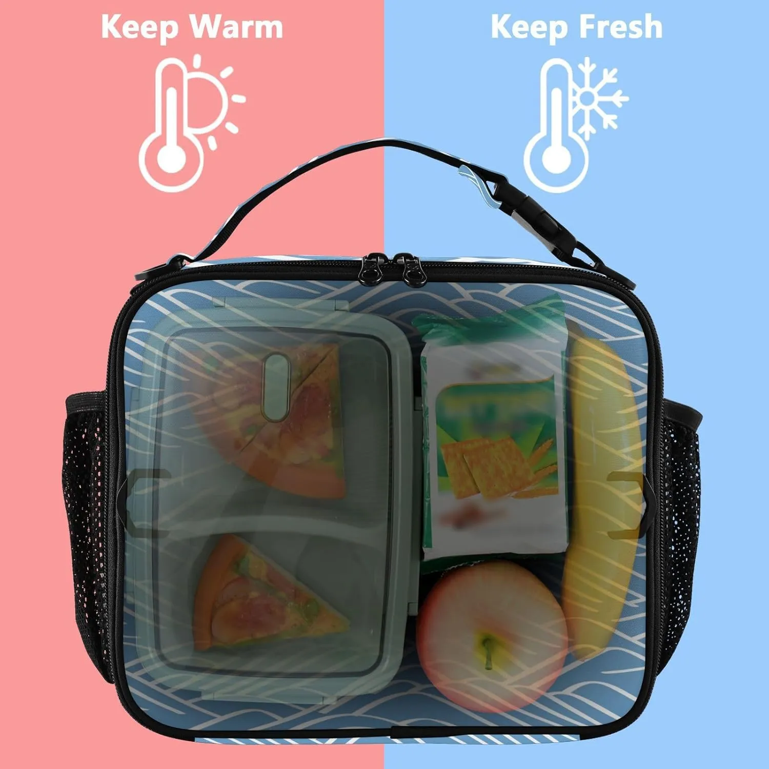 Lunch Bag Lunch Box for Women Men Insulated Cooler Bag Reusable Lunch Box Tote Bag with Strap for Work Picnic Blue Mountain