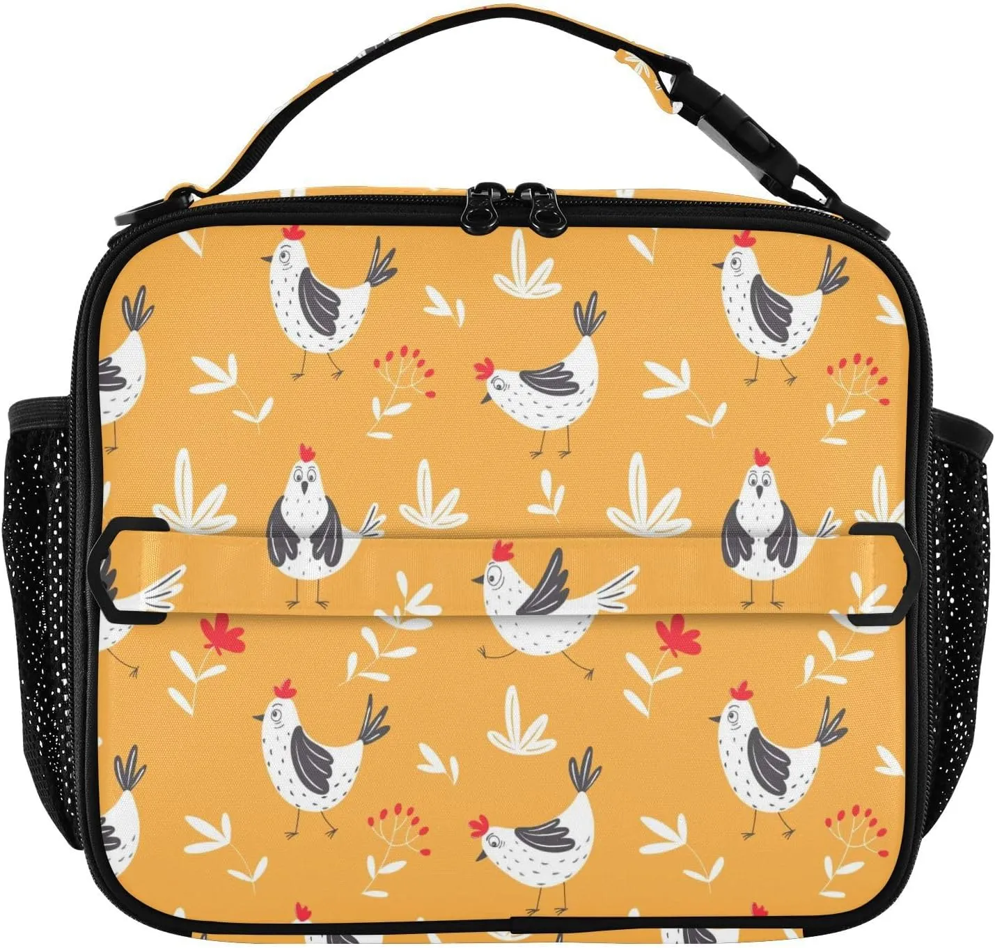 Lunch Bag Lunch Box for Women Men Insulated Cooler Bag Reusable Lunch Box Tote Bag with Strap for Work Picnic Chickens Orange