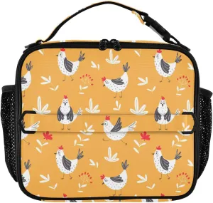 Lunch Bag Lunch Box for Women Men Insulated Cooler Bag Reusable Lunch Box Tote Bag with Strap for Work Picnic Chickens Orange