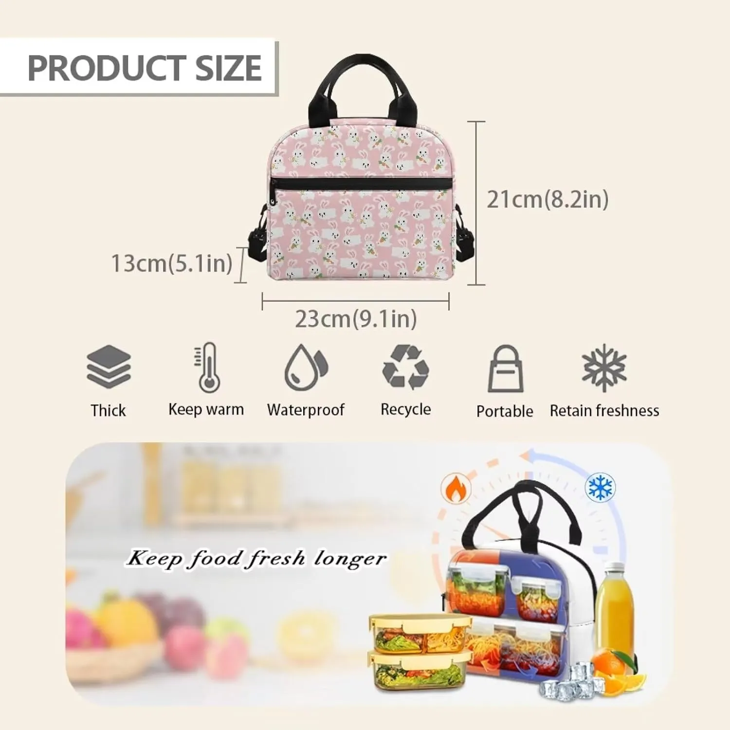 Lunch Bag Lunch Box for Women Men Reusable Insulated Lunch Tote Bag Leakproof Thermal Cooler Sack Food Handbags Case High Capacity for Travel Work School Picnic