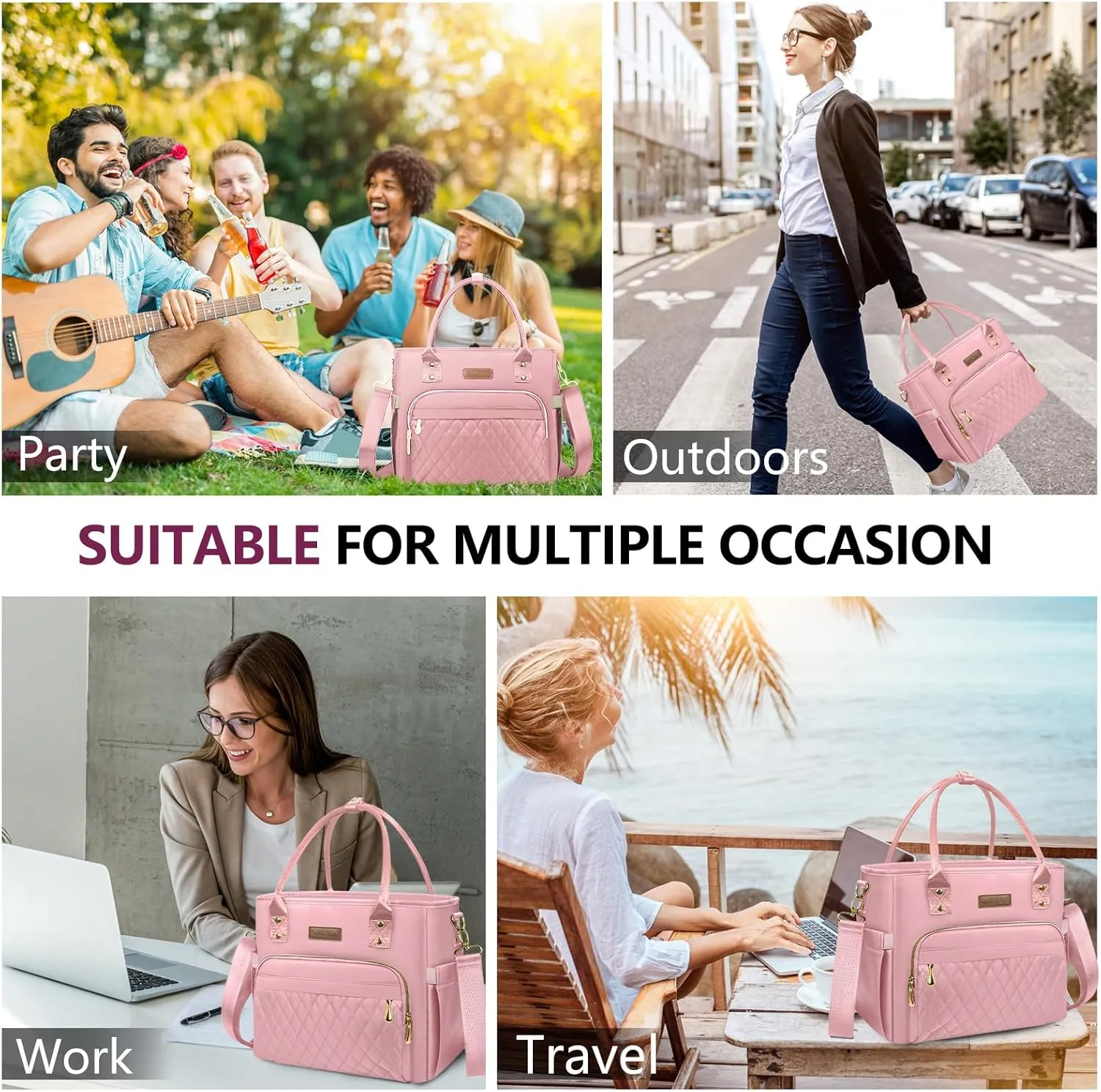 Lunch Bag Lunch Box Women - Leakproof Insulated Lunch Cooler Bag for Women - Large Lunch Tote Bags Adults, Pink