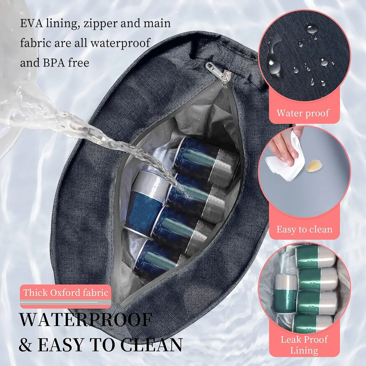 Lunch Bag Reusable For Women Thermal Food Storage Tote Bags Water Resistant Ice Cooler with Long Shoulder Strap Big Volume Lunch Boxes For Men Adult Picnic Working Outing (Navy)