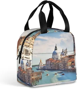 Lunch Bag Reusable Insulated Lunch Box for Women Men Leakproof Cooler Bag Grand Canal in Italy Portable Lunchbox Adults Small Lunch Tote Bag for Office Work Picnic Travel, 22*20*13cm