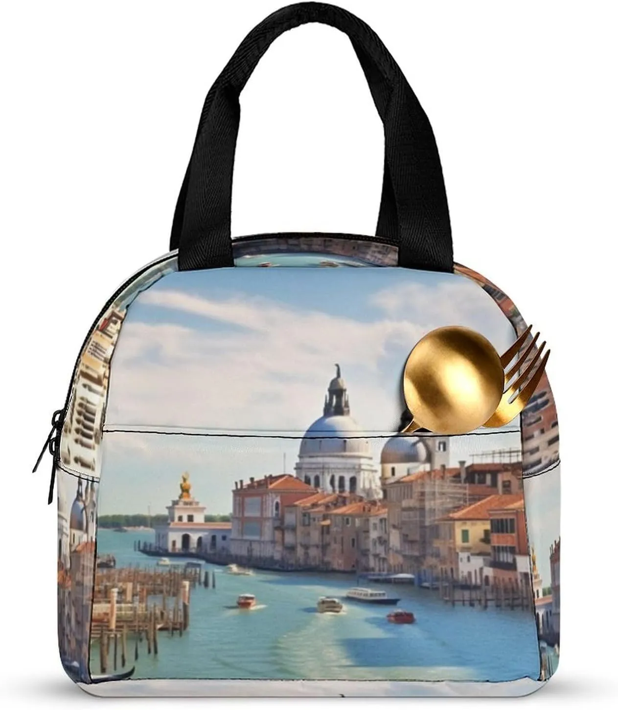 Lunch Bag Reusable Insulated Lunch Box for Women Men Leakproof Cooler Bag Grand Canal in Italy Portable Lunchbox Adults Small Lunch Tote Bag for Office Work Picnic Travel, 22*20*13cm