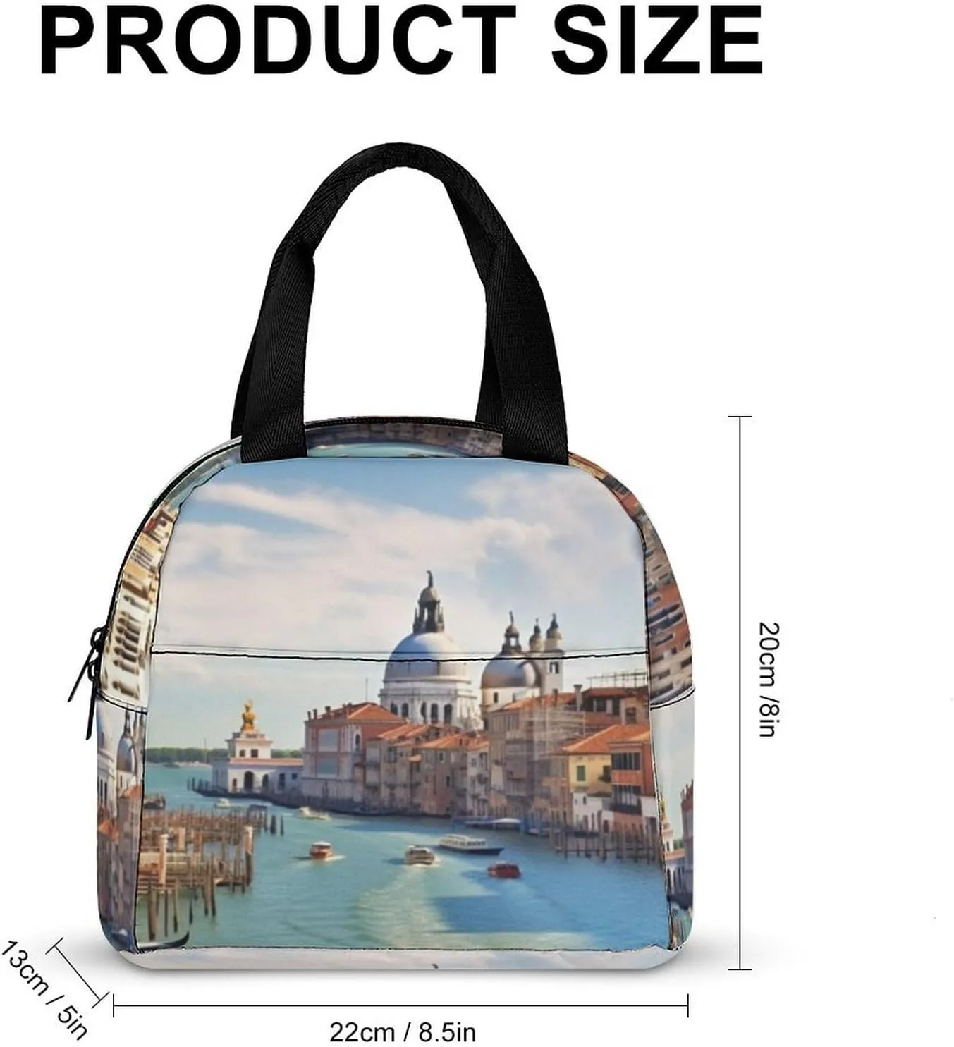Lunch Bag Reusable Insulated Lunch Box for Women Men Leakproof Cooler Bag Grand Canal in Italy Portable Lunchbox Adults Small Lunch Tote Bag for Office Work Picnic Travel, 22*20*13cm